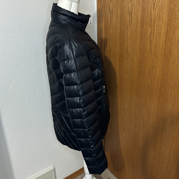 Betsy Johnson matte black puffer jacket with lace trim L - Picture 3 of 13